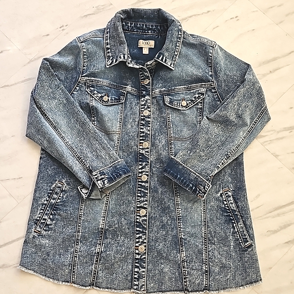 LOGO by Lori Goldstein Denim Jacket with Frayed Hem